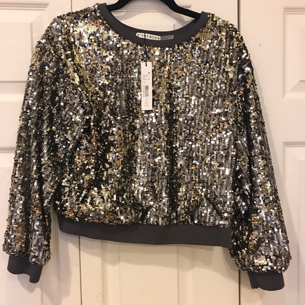 Alice + Olivia Smith Embellished Crop Sweater M